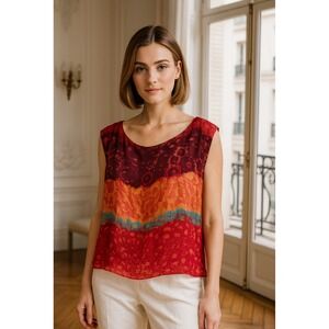 Alice + Olivia Sz Medium Silk Watercolor Sleeveless Blouse Tank Top